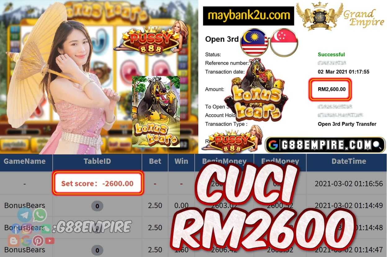 PUSSY888 - BONUS BEARS CUCI RM2600!!!