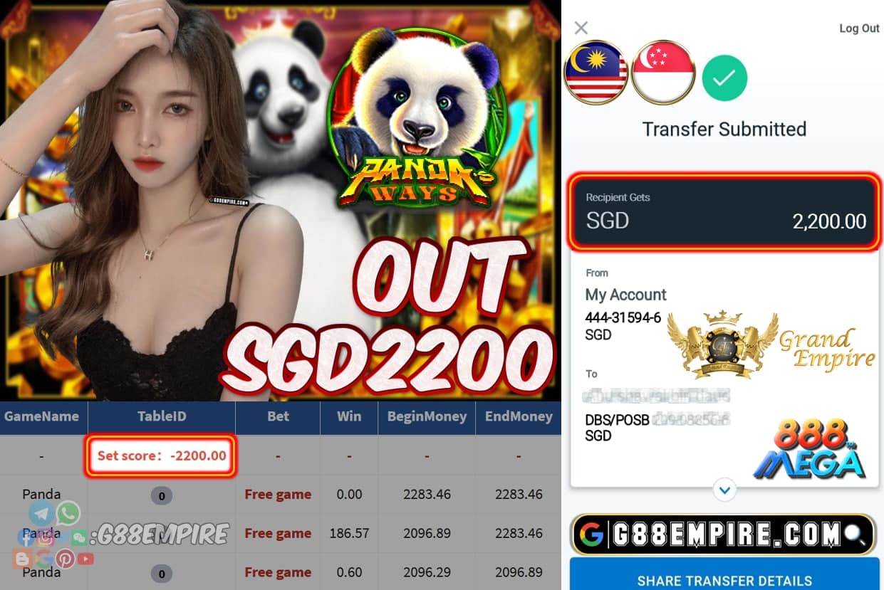 MEGA888 - PANDA OUT SGD2200 !!!