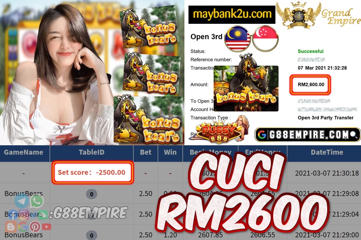 PUSSY888 -BONUS BEARS CUCI RM2600!!!