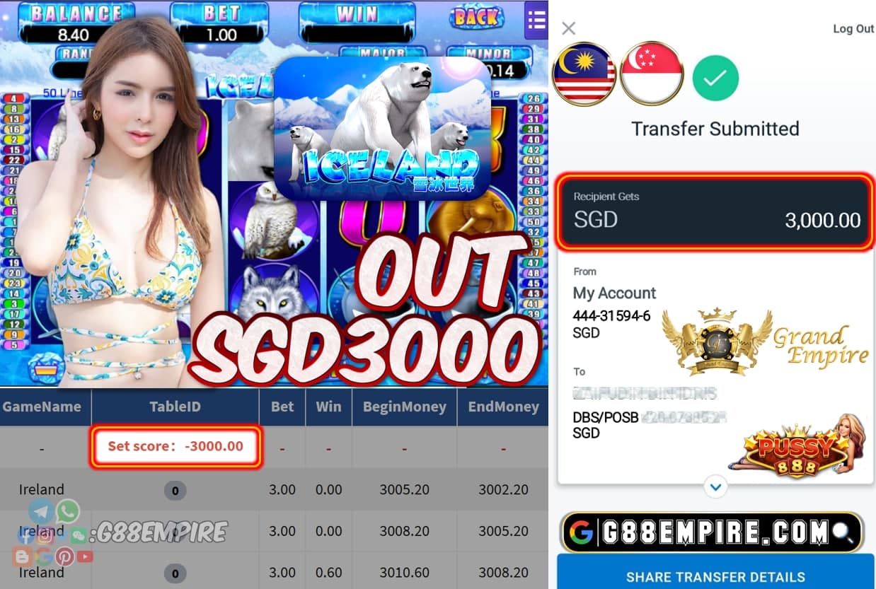 PUSSY888 - ICELAND OUT SGD3000 !!!
