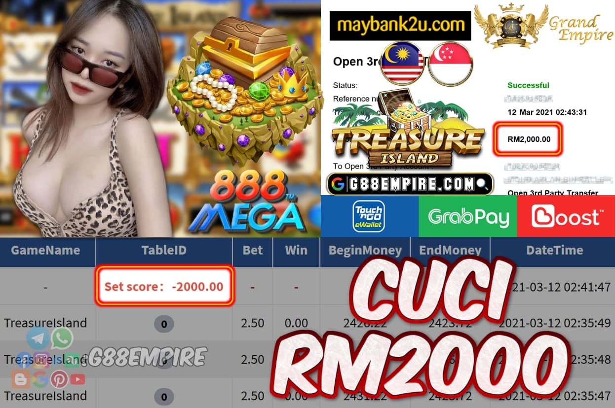 MEGA888 - TREASURELSLAND CUCI RM2000!!!