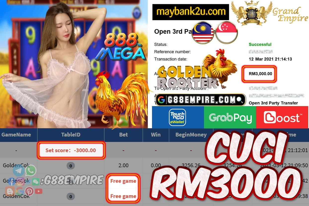 MEGA888 - GOLDENCOK CUCI RM3000!!!