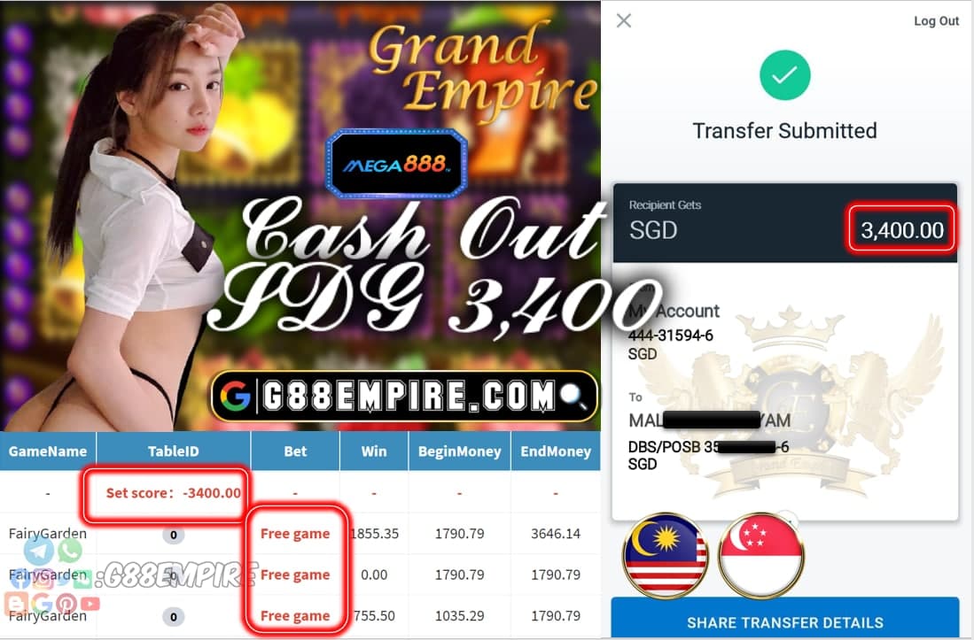 MEGA888-FAIRYGARDEN CASHOUT SGD3,400!!!