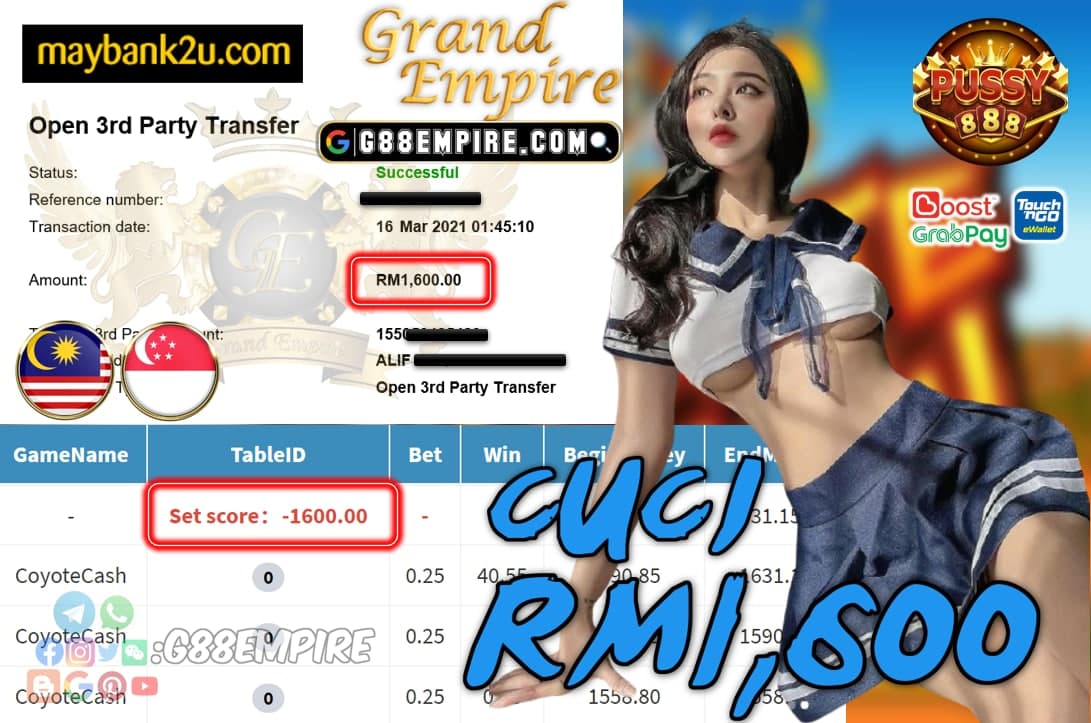 PUSSY888 - COYOTECASH CUCI RM1,600!!!