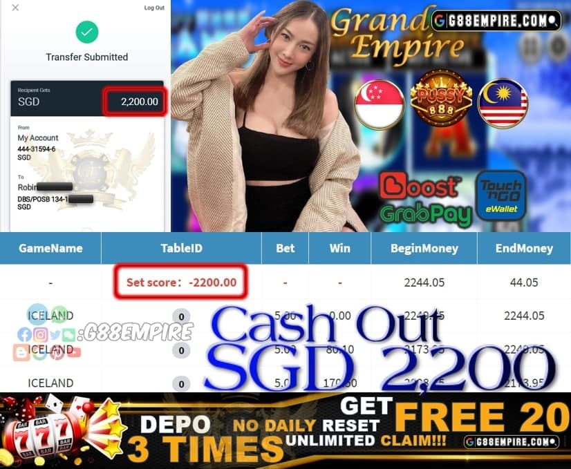 PUSSY888-ICELAND CASH OUT SGD2,200!!!