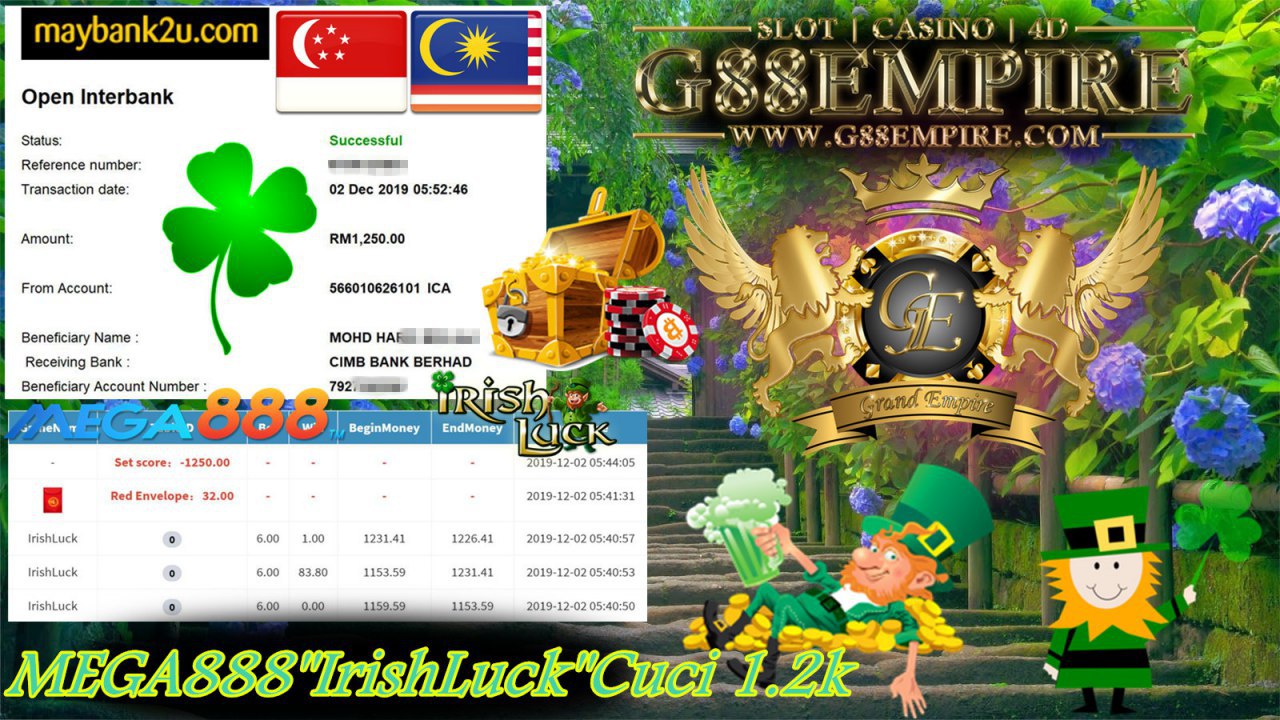 MEMBER MAIN IRISH LUCK MINTA CUCI RM1,250 !!