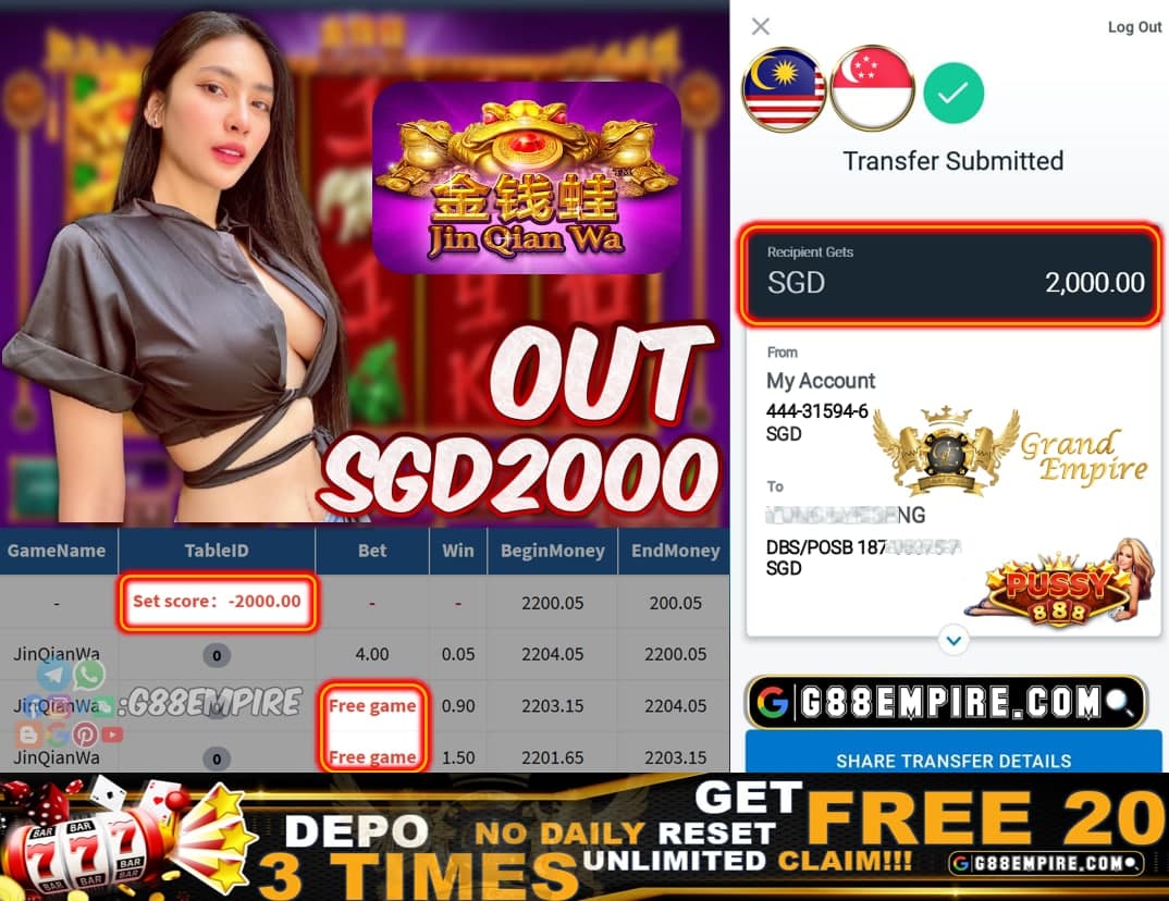 PUSSY888 - JINQIANWA OUT SGD2000!!!