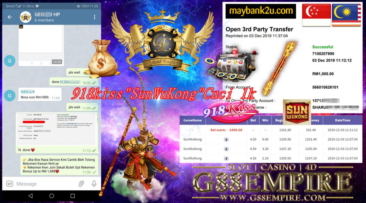 MEMBER MAIN SUNWUKONG MINTA CUCI RM1,000 !!