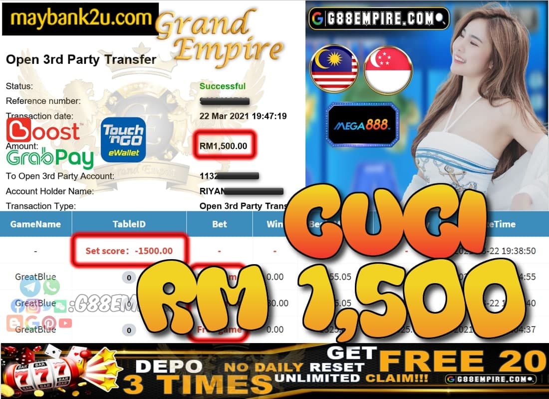 MEGA888-GREATBLUE CUCI RM1,500!!!