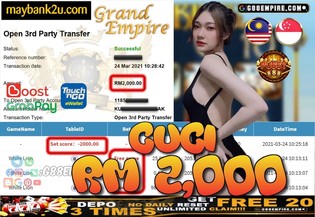 PUSSY888-WHITELION CUCI RM2,000!!!