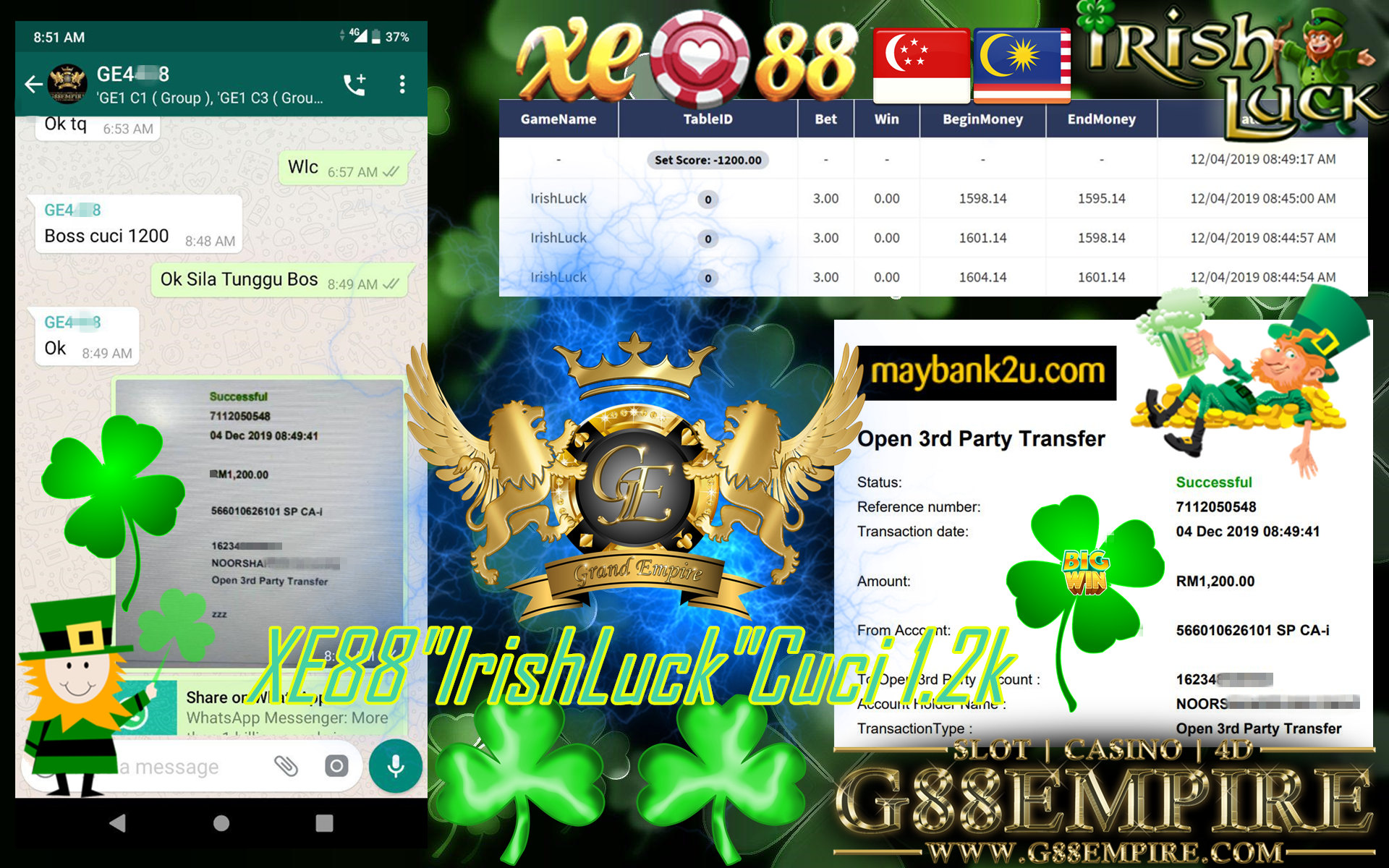 MEMBER MAIN IRISH LUCK MINTA CUCI RM1,200 !!