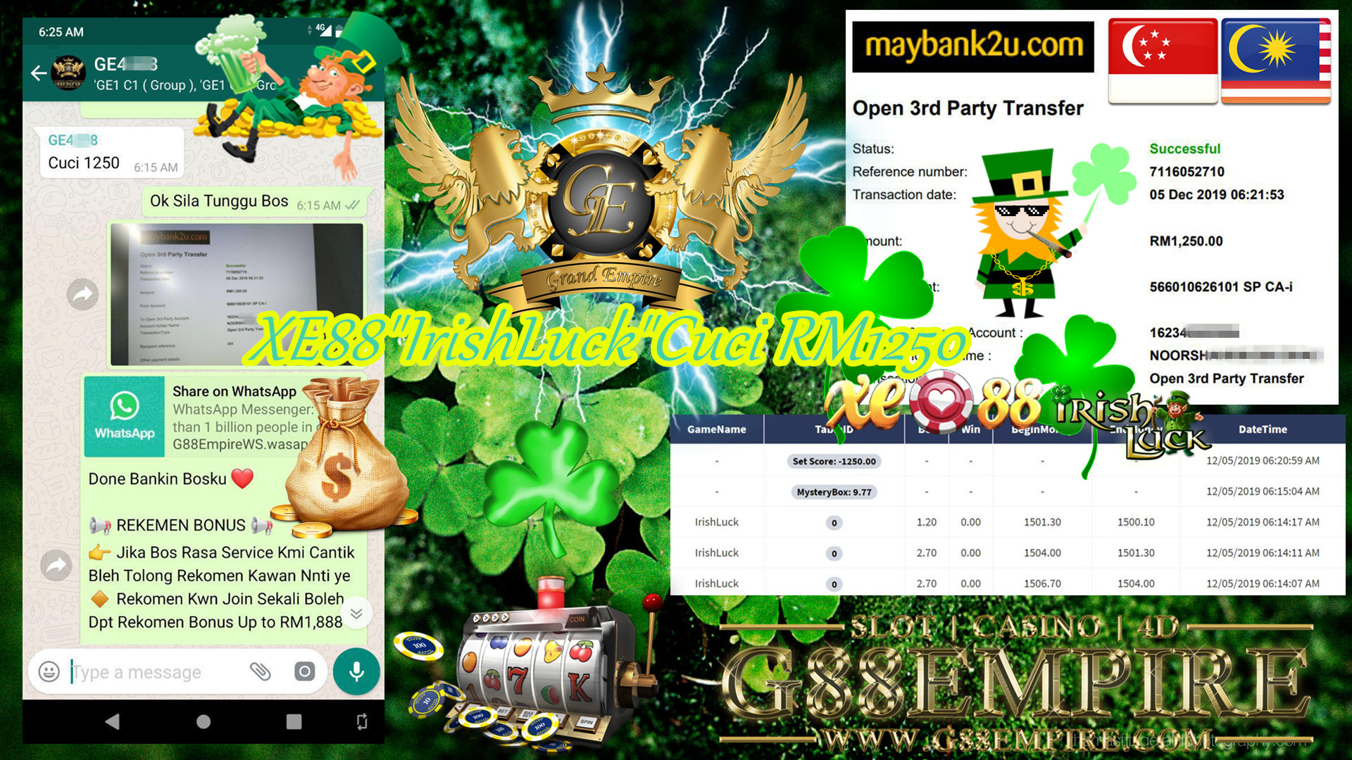 MEMBER MAIN IRISH LUCK MINTA CUCI RM1,250 !!