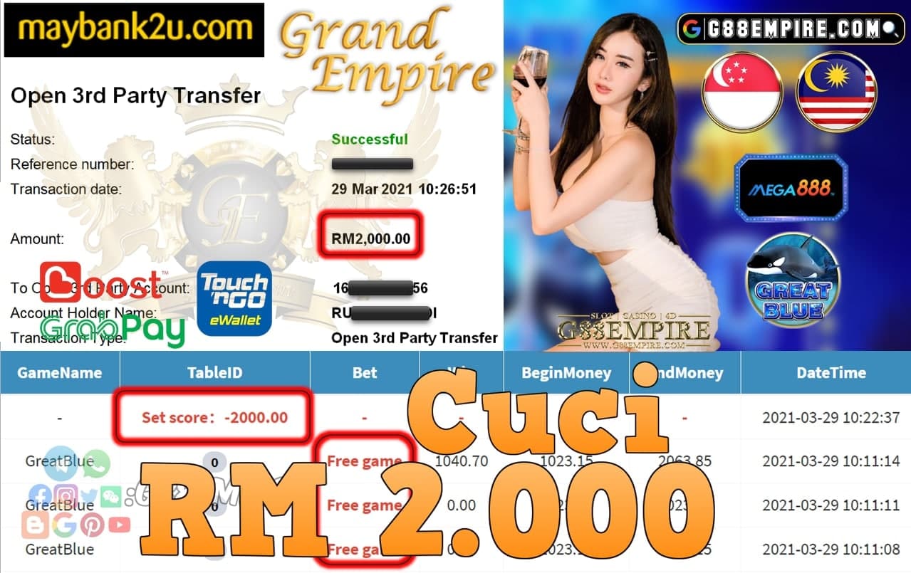 MEGA888-GREATBLUE CUCI RM2,000!!!