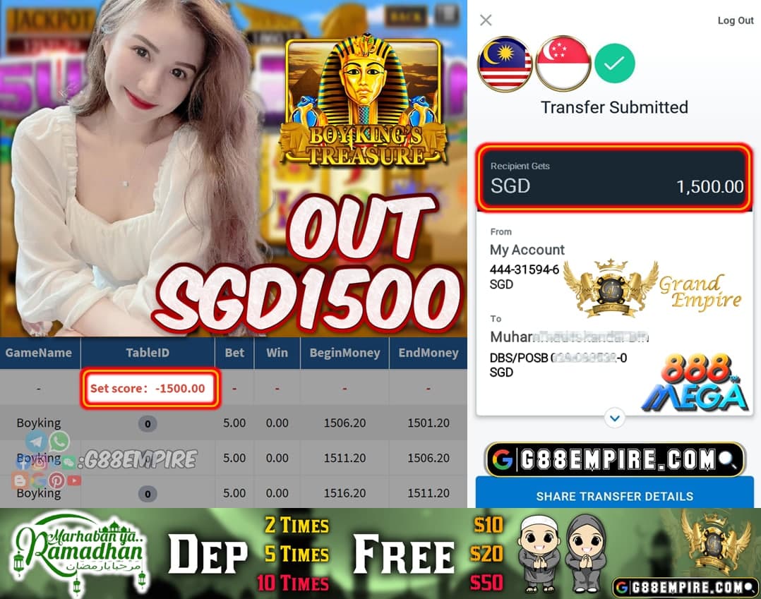 MEGA888 SG - BOYKING CASH OUT SGD1500!!!