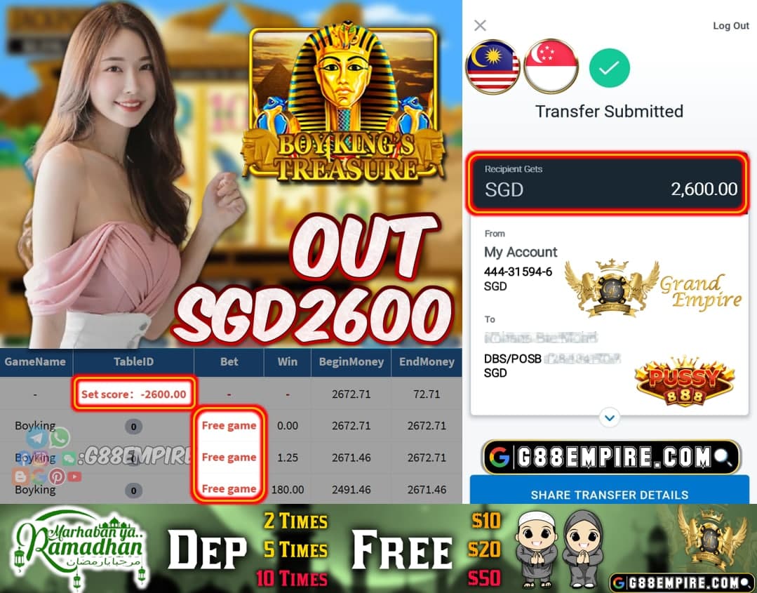 PUSSY888 - BOYKING CASH OUT SGD2600!!!