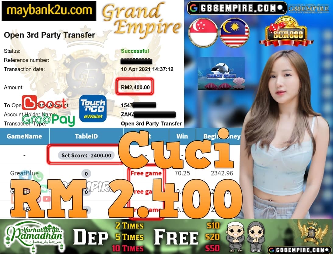 SCR888-GREATBLUE CUCI RM2,400!!!