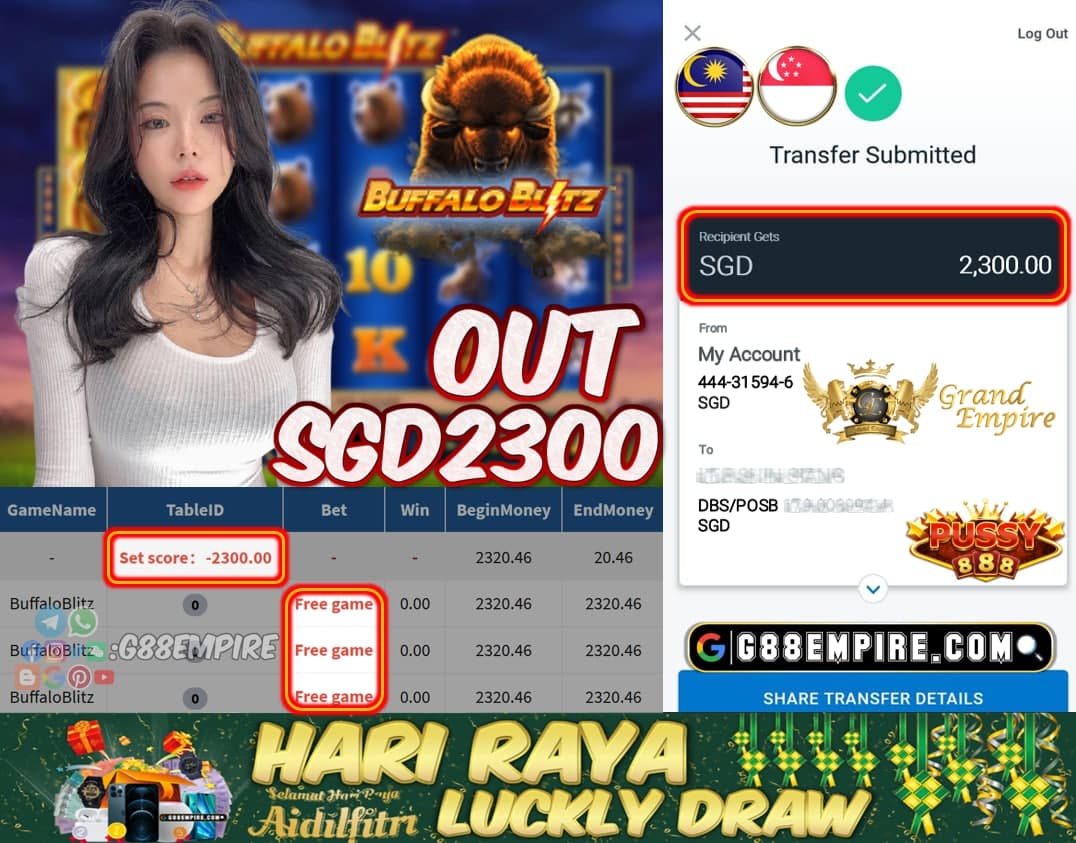 PUSSY888 - BUFFALO BLITZ CASH OUT SGD2300!!!