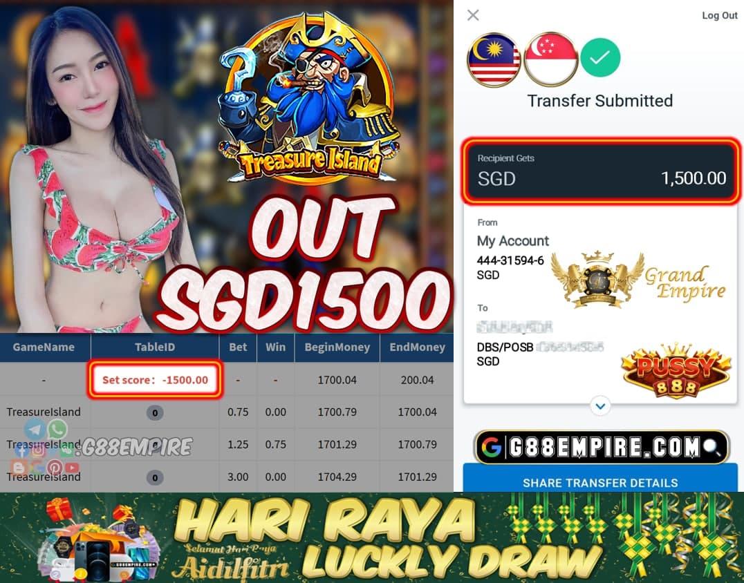 PUSSY888 - TREASURELSLAND CASH OUT SGD1500!!!