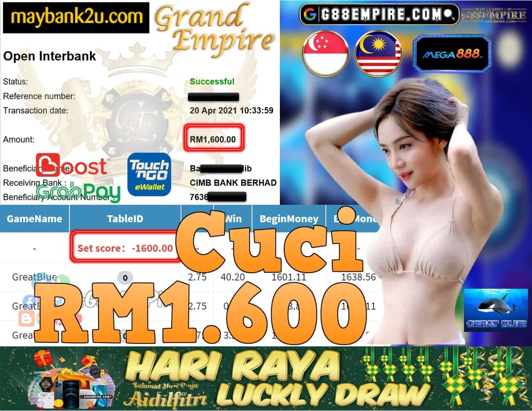 MEGA888-GREATBLUE CUCI RM1,600!!!