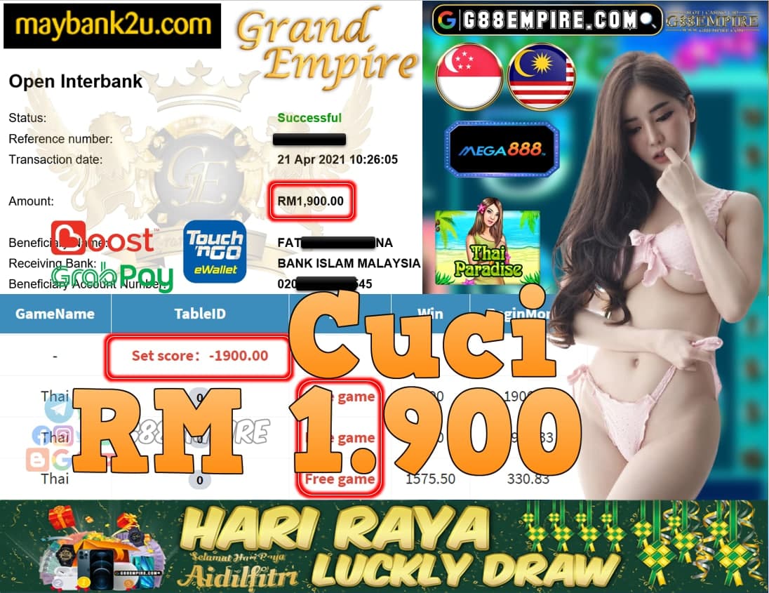 MEGA888-THAI PARADISE CUCI RM1,900!!!