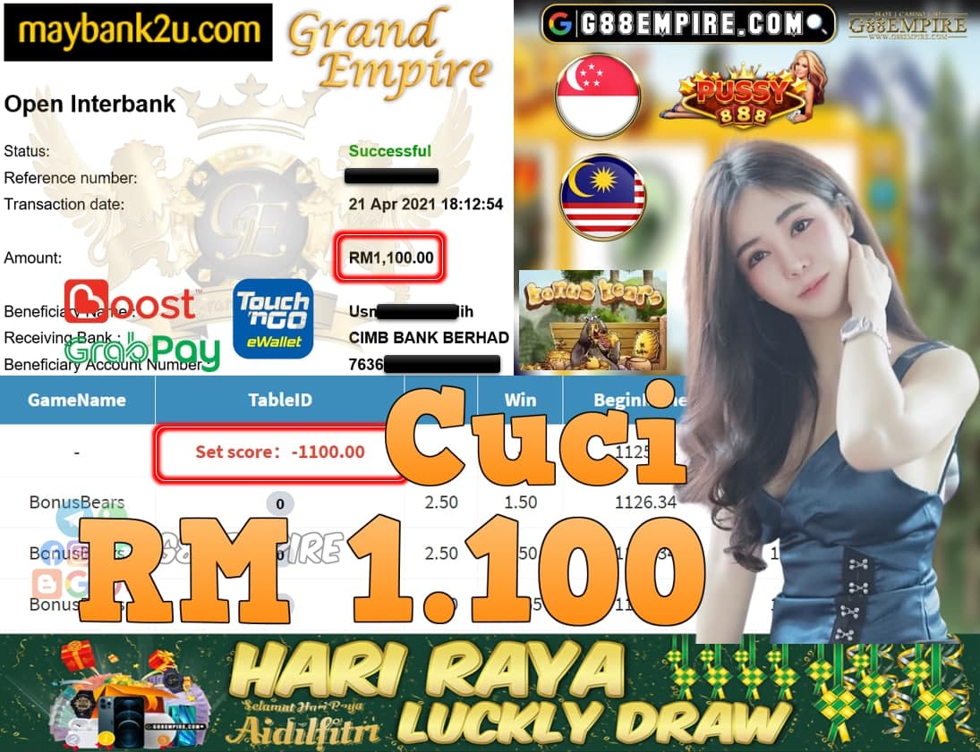 PUSSY888-BONUSBEARS CUCI RM1,100!!!