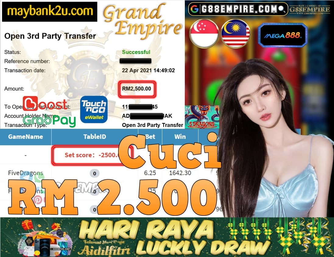 MEGA888-FIVEDRAGON CUCI RM2,500!!!