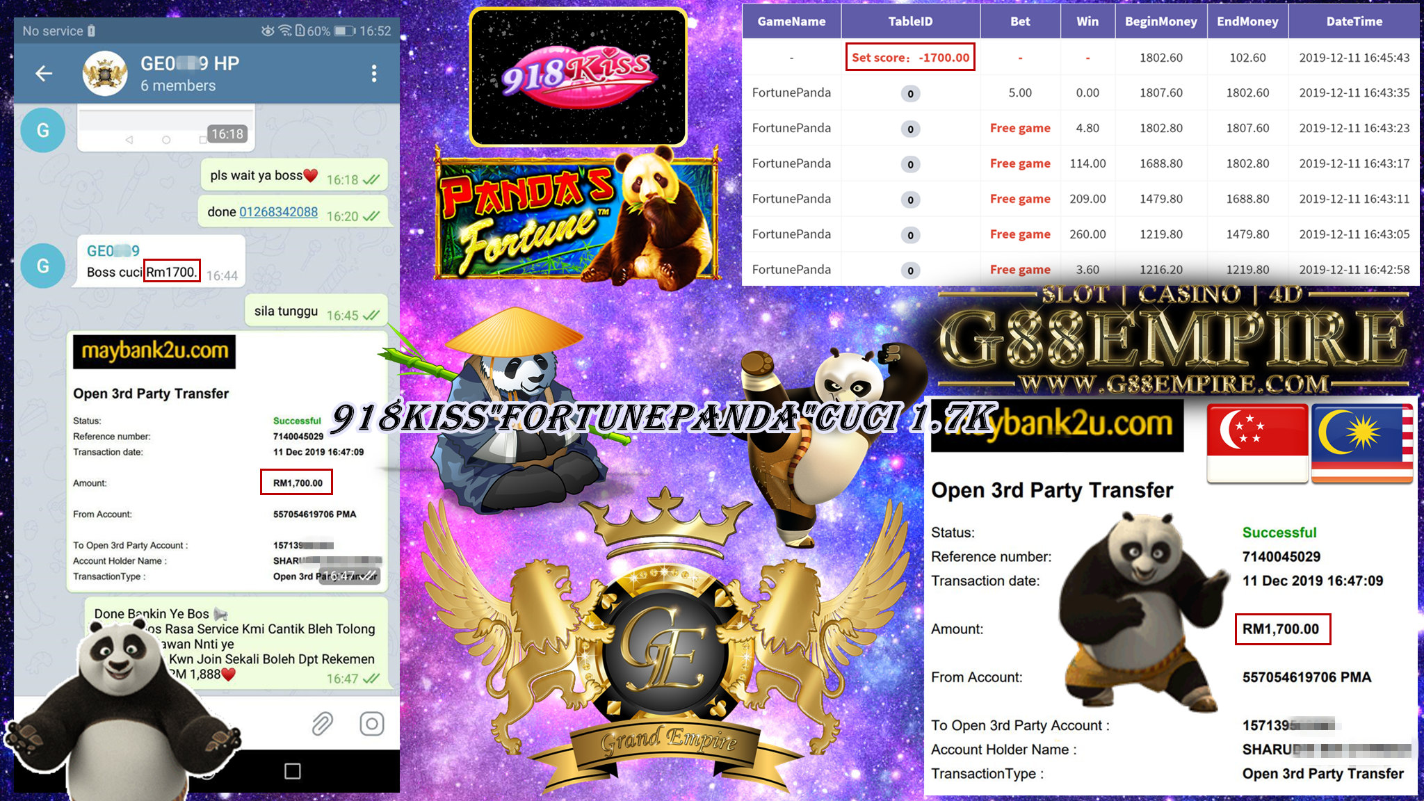 MEMBER MAIN FURTUNE PANDA KENA JACKPOT CUCI RM1,700!!!