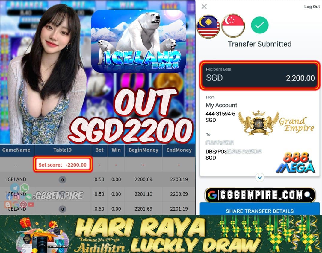 MEGA888 - ICELAND CASHOUT SGD2200!!!