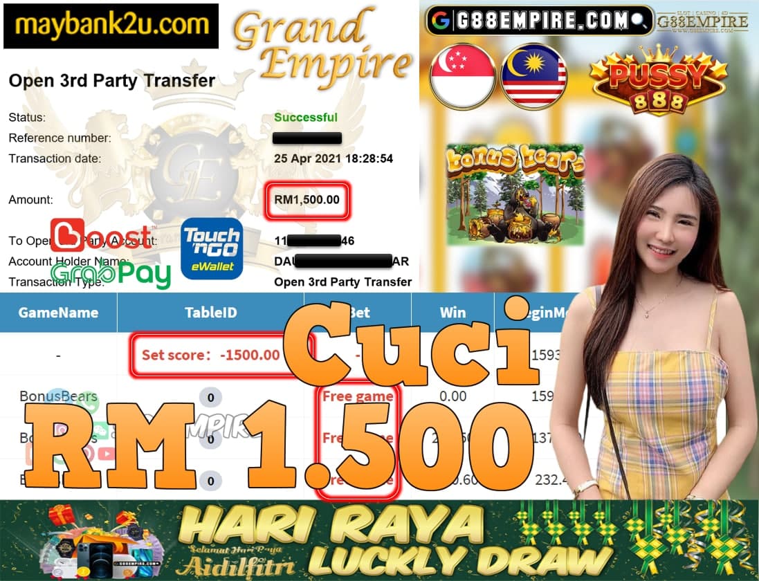 PUSSY888-BONUSBEARS CUCI RM1,500!!!