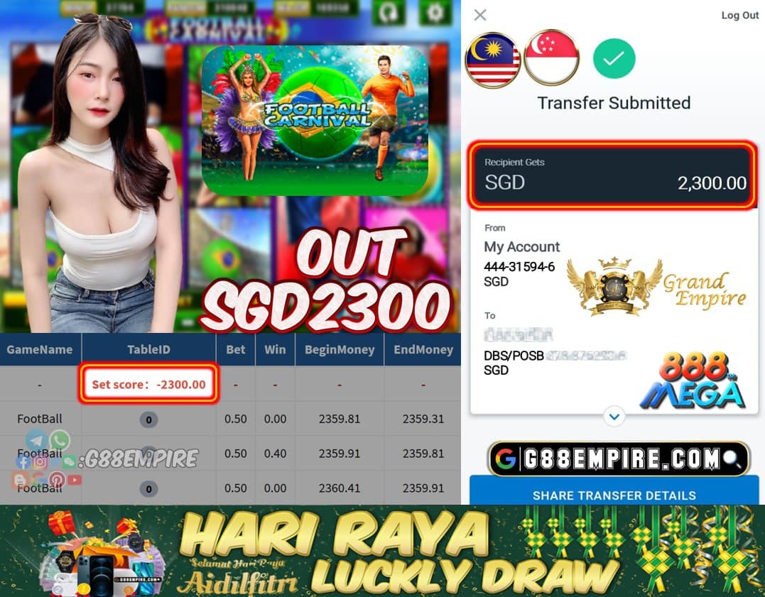 MEGA888 - FOOTBALL CASHOUT SGD2300!!!