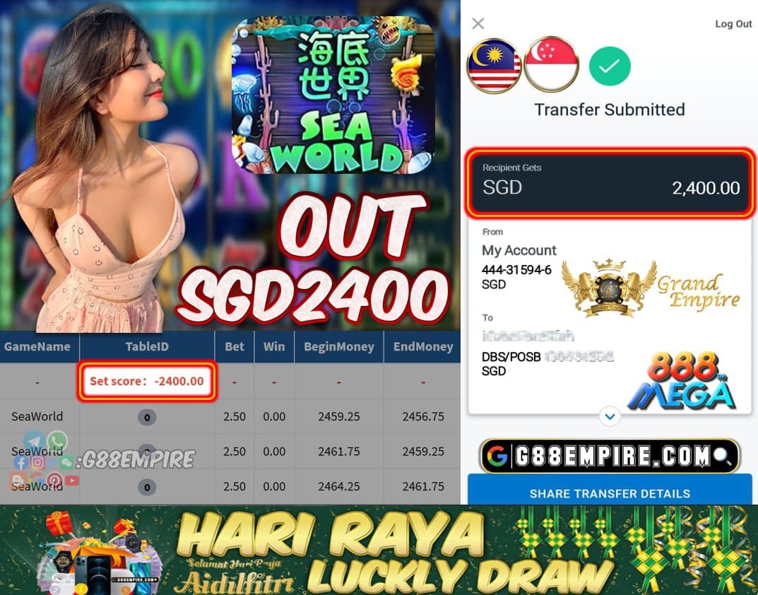 MEGA888 - SEAWORLD CASHOUT SGD2400!!!