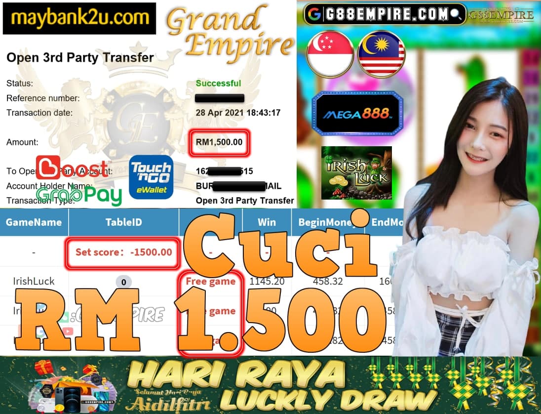 MEGA888-IRISHLUCK CUCI RM1,500!!!