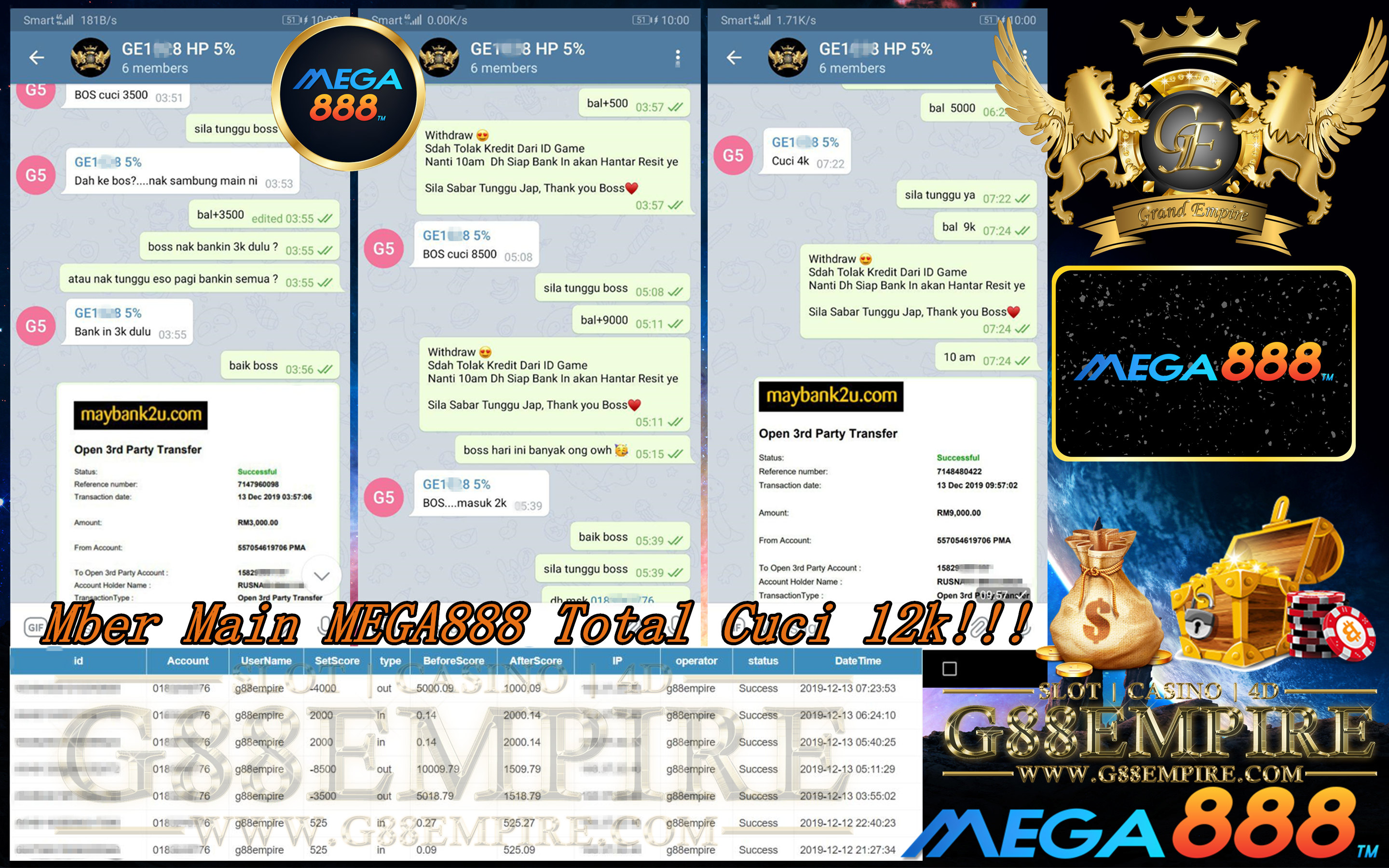 MEMBER MAIN MEGA888 CUCI RM12,000!!!
