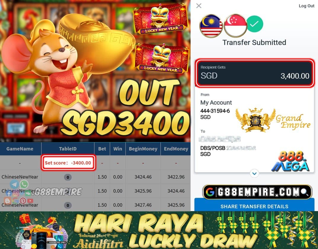 MEGA888 - CHINESENEWYEAR CASH OUT SGD3400!!!