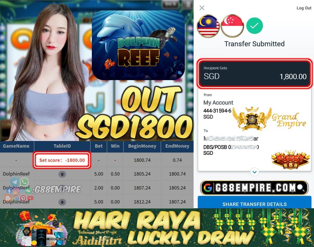PUSSY888 DOLPHINREEF CASH OUT SGD1800!!!