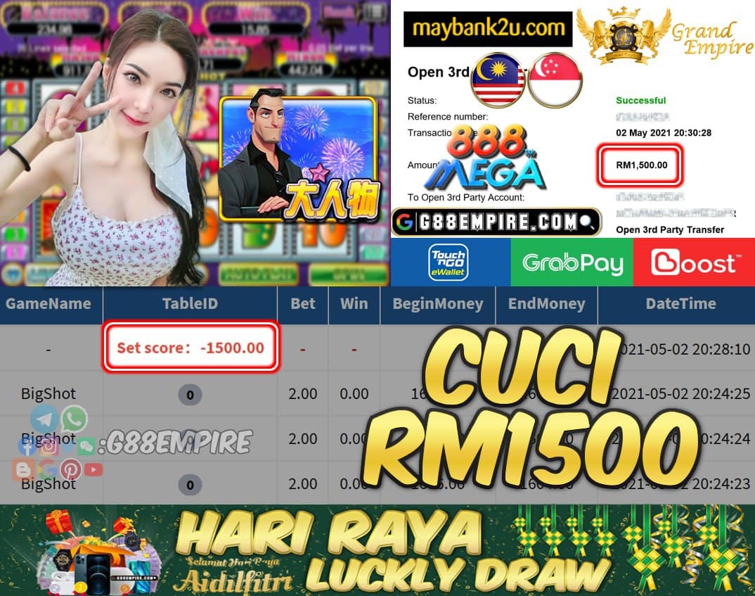 MEGA888 - BIGSHOT CUCI RM1500!!!