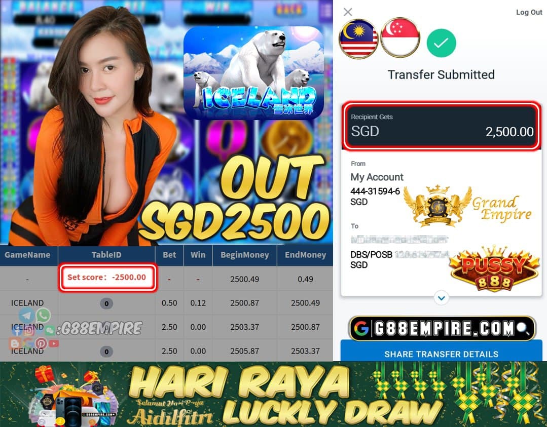 PUSSY888 - ICELAND CASHOUT  SGD2500 !!!