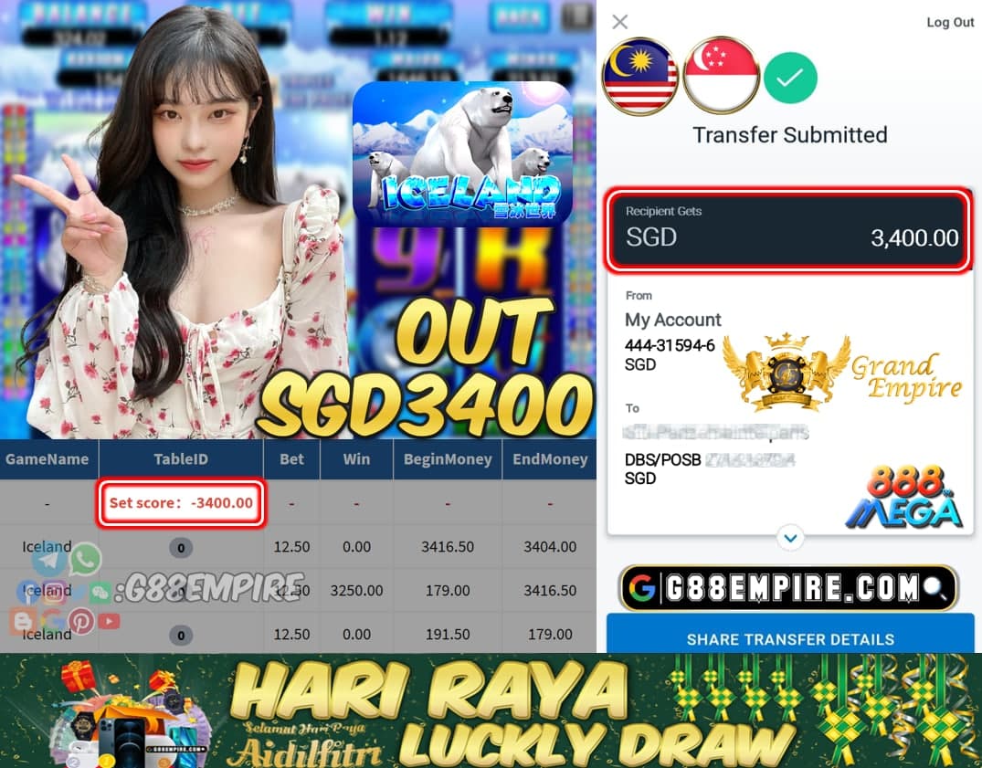 MEGA888 - ICELAND CASHOUT SGD3400 !!!