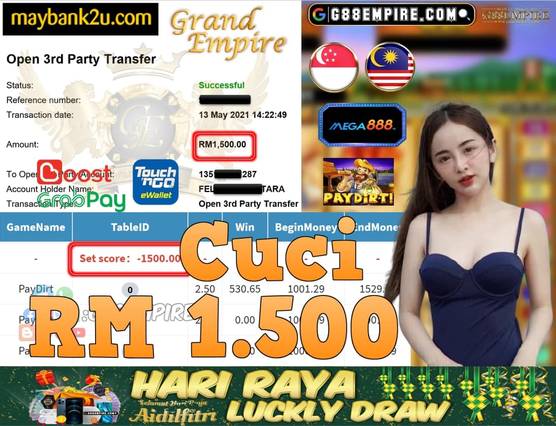 MEGA888-PAYDIRT CUCI RM1,500!!!