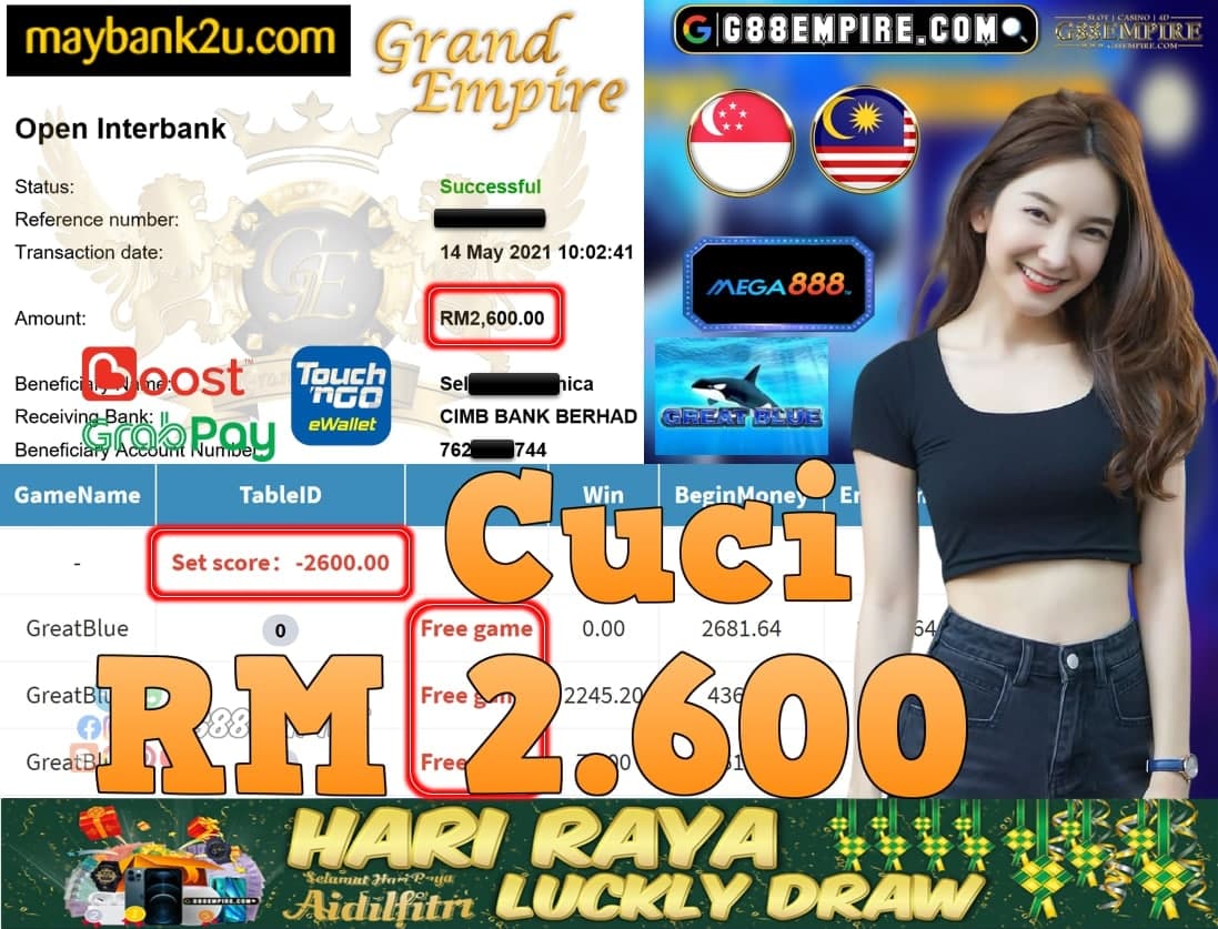 MEGA888-GREATBLUE CUCI RM2,600!!!