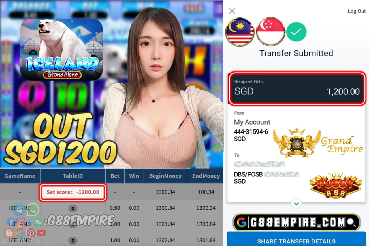 PUSSY888 - ICELAND CASH OUT SGD1200 !!!