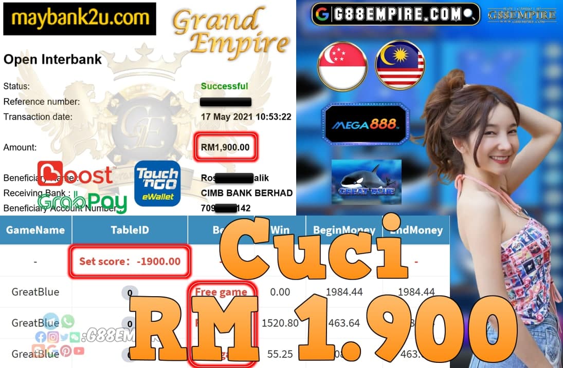 MEGA888-GREATBLUE CUCI RM1,900!!!