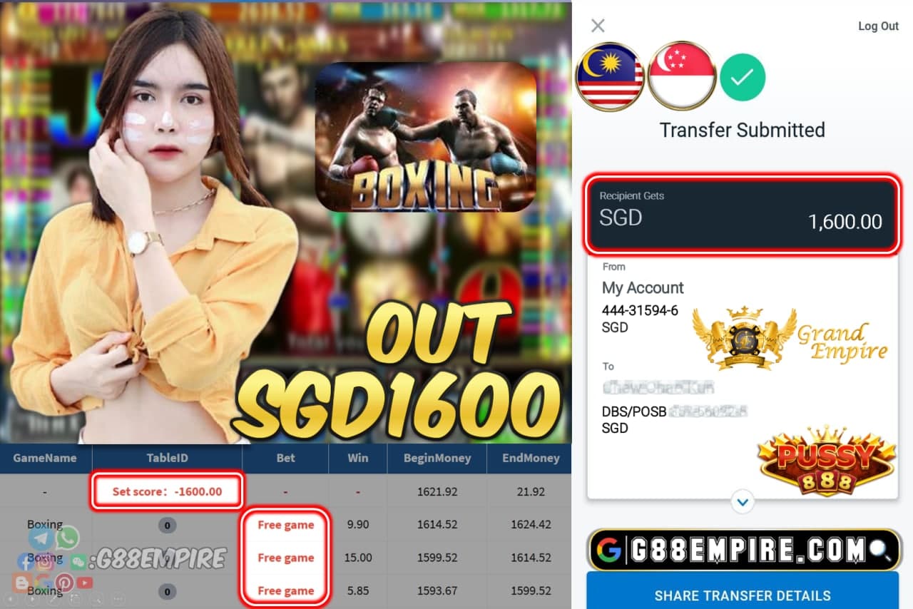 PUSSY888 -- BOXING CASH OUT SGD1600 !!!