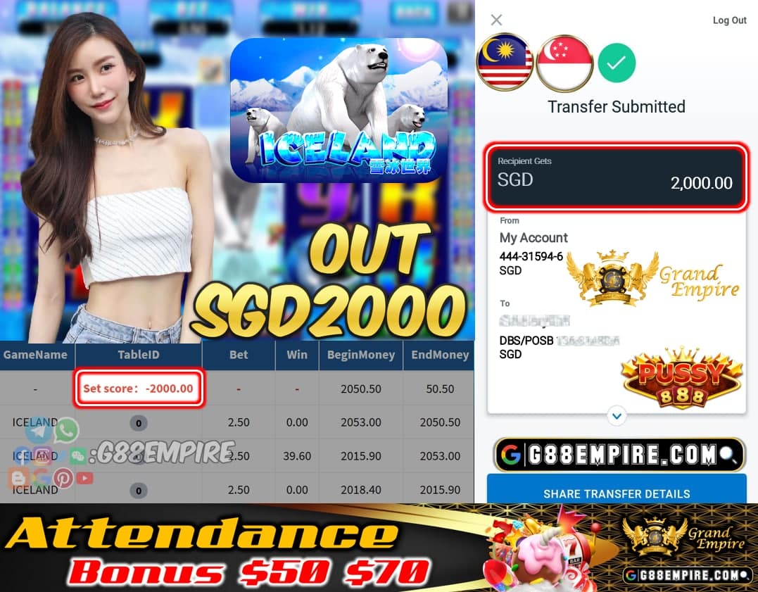 PUSSY888 - ICELAND CASHOUT SGD2000 !!!