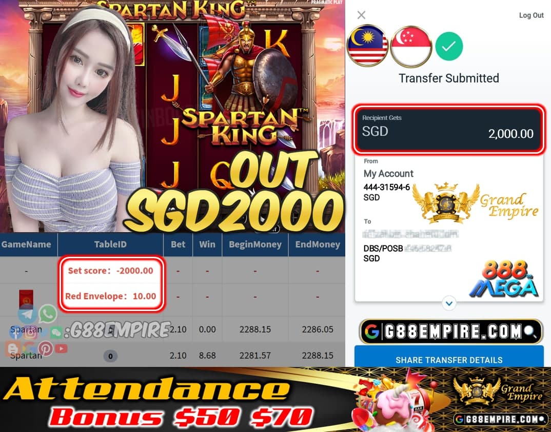 MEGA888 - SPARTAN CASHOUT SGD2000!!!