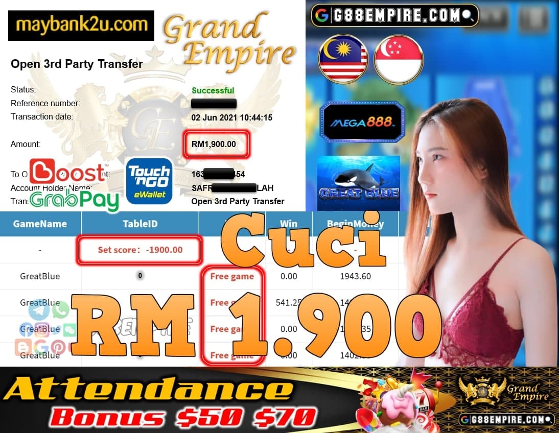 MEGA888-GREATBLUE CUCI RM1,900!!!