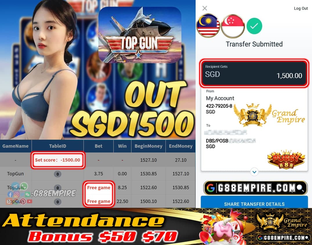 PUSSY888 - TOPGUN CASHOUT SGD1500 !!!