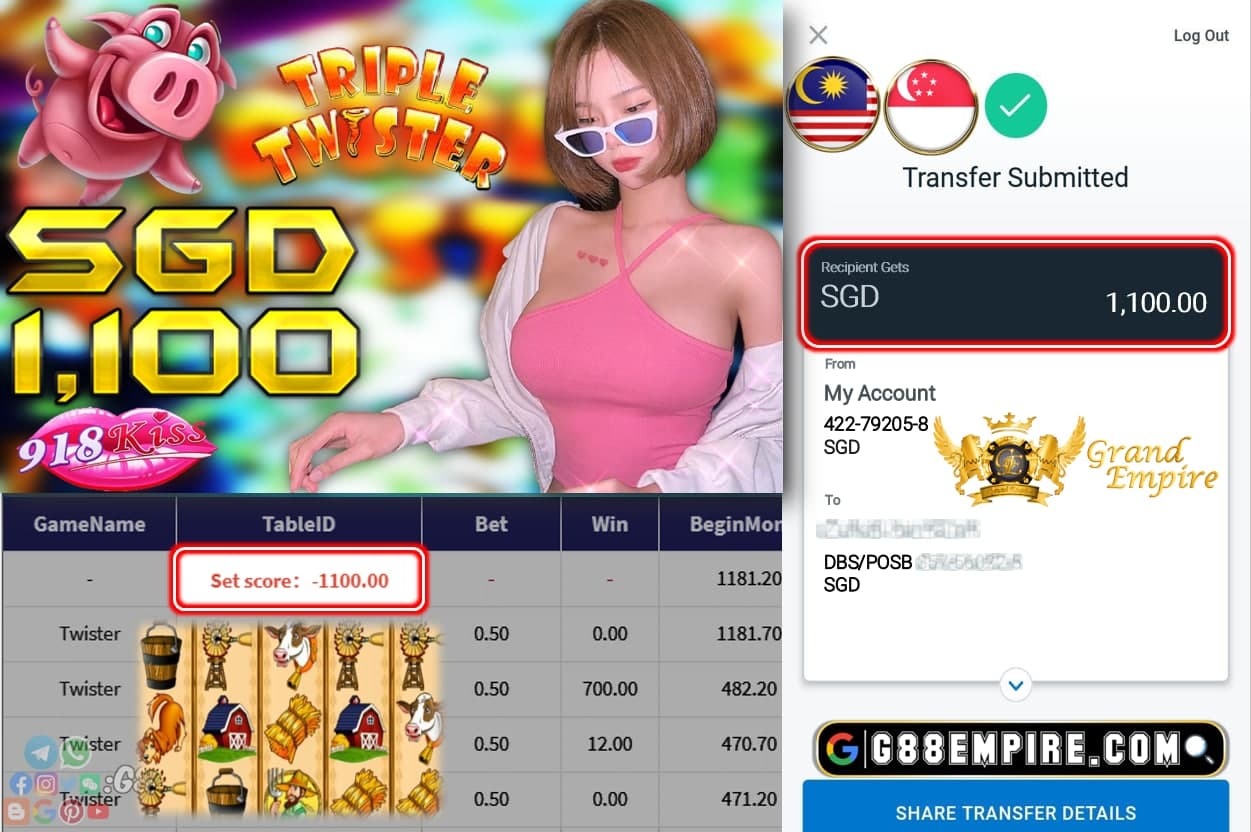 918KISS - TWISTER CASHOUT SGD1100 !!!