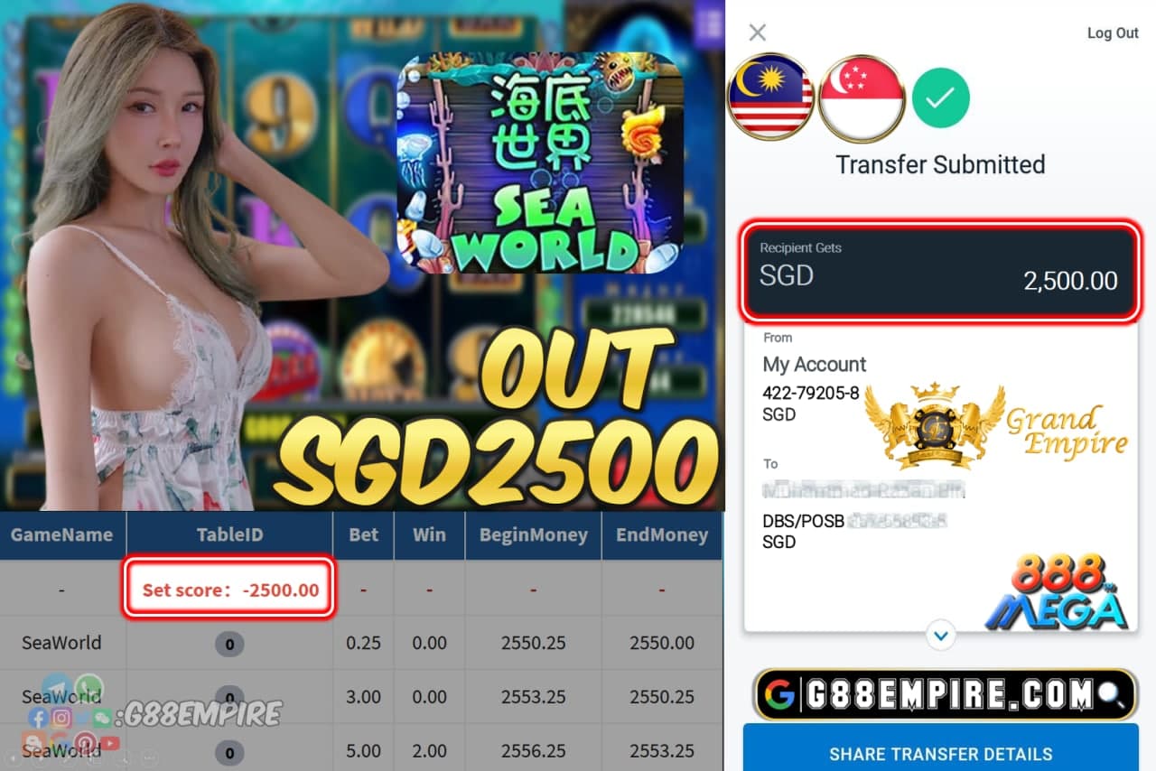 MEGA888 - SEAWORLD CASHOUT SGD2500!!!