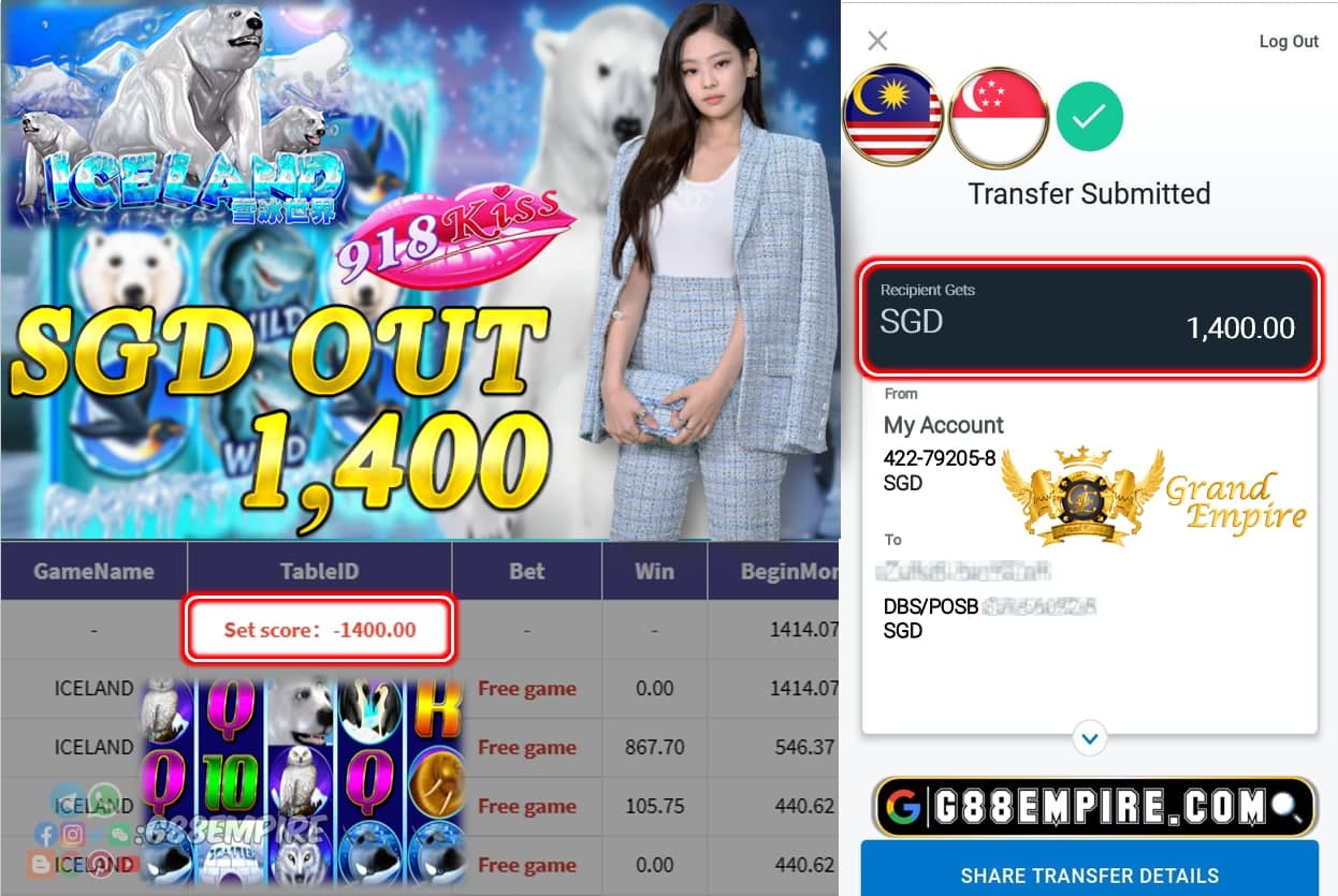 918KISS - ICELAND CASHOUT SGD1400 !!!